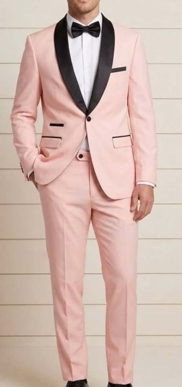 Men's Light Pink 2-Piece Tuxedo Suit with Black Satin Shawl Lapel
